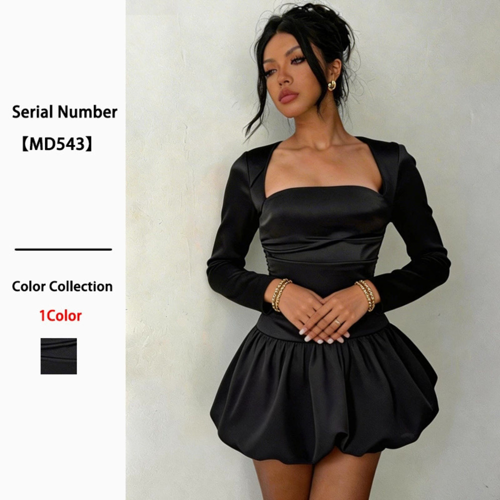 ZARA Womens Sexy Long Sleeve Backless Bodycon Little Black Bubble Mini Dress